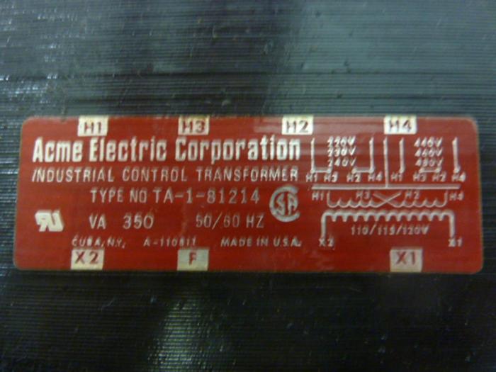 Used ACME ELECTRIC 0.35 kVA Transformer TA-1-81214 #50791