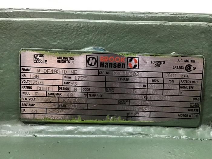 Used BROOK HANSEN 100 HP Motor W-DF405TD-NE Used