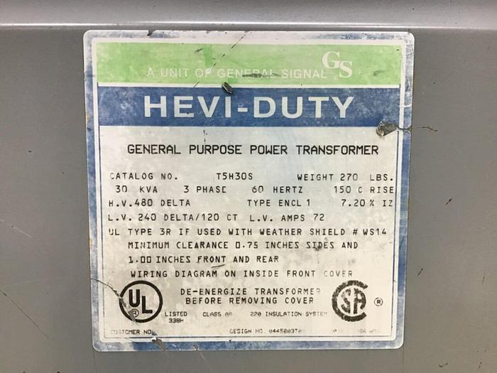 Used GENERAL SIGNAL 30 kVA Transformer T5H30S Used