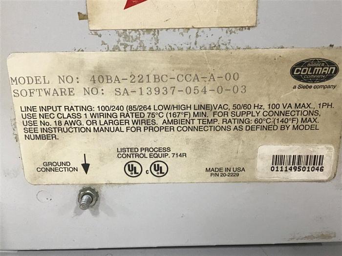 Used BARBER COLMAN Injection Control Panel 40BA-221BC-CCA-A-00 Used