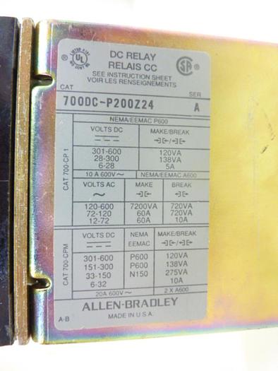 Used ALLEN BRADLEY DC Relay 700DC-P200Z24 SER A #45844