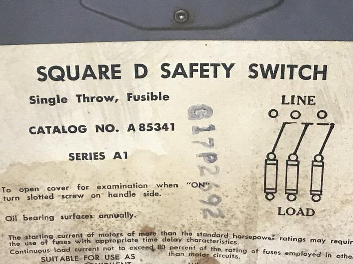 Used SQUARE D 30 Amp Safety Switch Ser A1 A85341 #128055