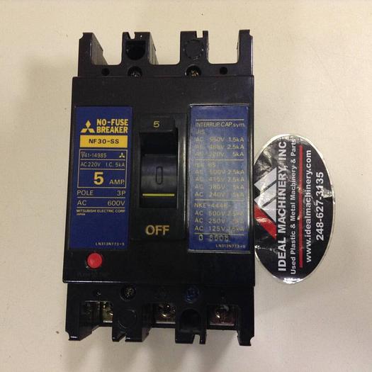 Used MITSUBISHI 5 Amp Circuit Breaker NF30-SS-5 #73056