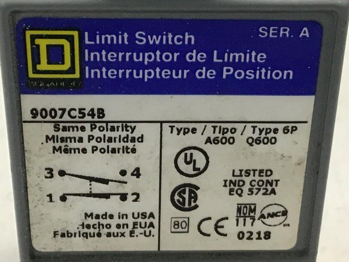 Used SQUARE D Limit Switch 9007-C54B #122145