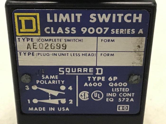 Used SQUARE D Limit Switch 9007-AEQ2699 Used