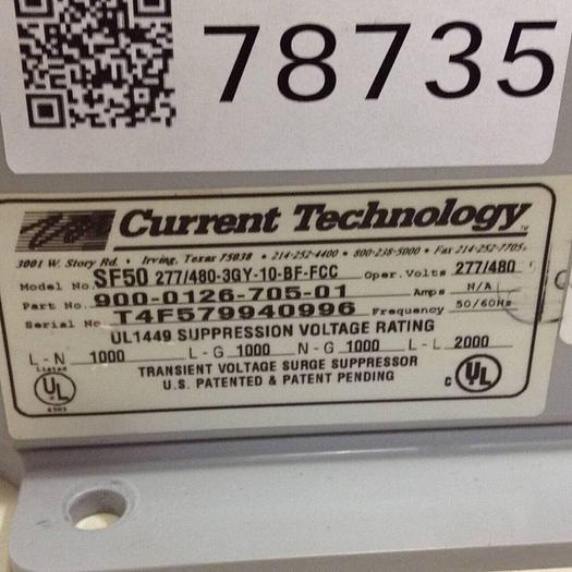 Used CURRENT TECH Surge Suppressor SF50 277/480-3GY-10-BF #78735