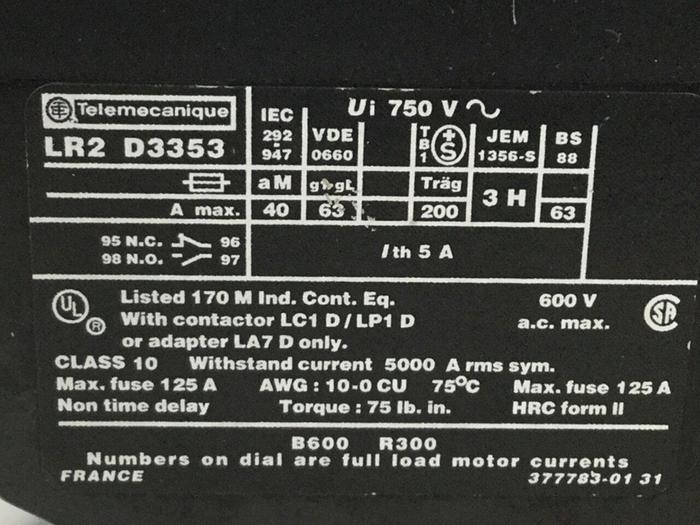 Used TELEMECANIQUE Overload Relay LR2D3353 #111241
