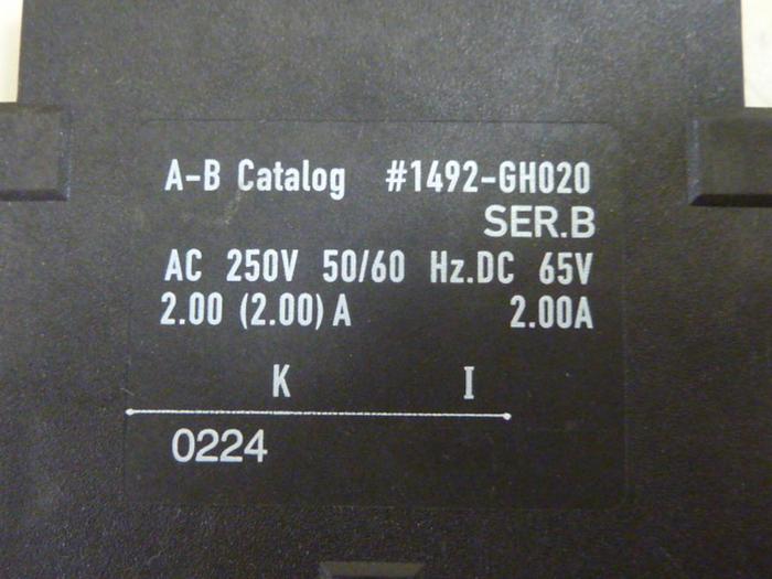 Used ALLEN BRADLEY 2 Amp Circuit Breaker 1492-GH020 SER B #64316