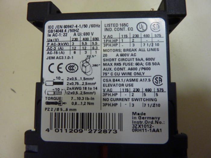Used SIEMENS Contactor 3RT1017-1BB42 #63573