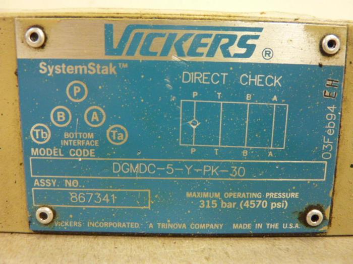 Used VICKERS Direct Check Valve DGMDC5YPK30 #58923
