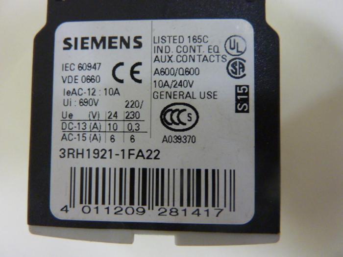 Used SIEMENS Contact Block 3RH1921-1FA22 #50557