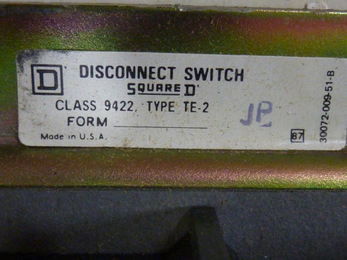 SQUARE D 100 Amp Disconnect Switch 9422ATE-12 #58776