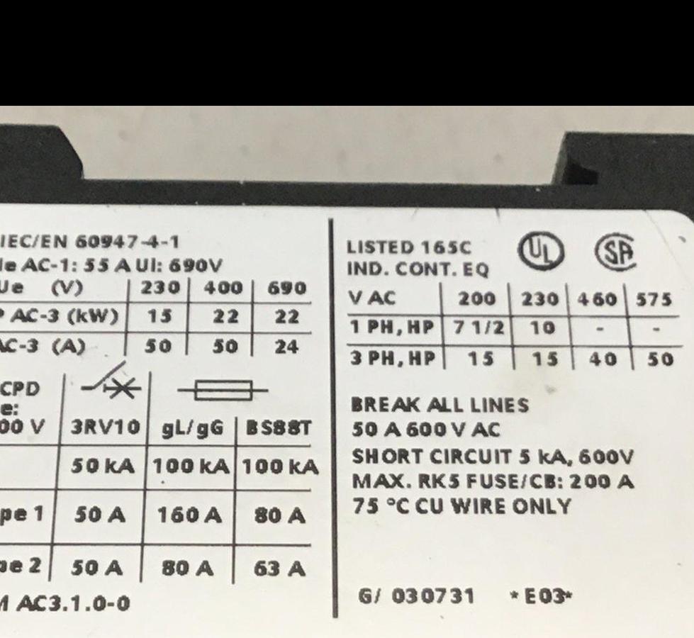 Used SIEMENS Contactor 3RT1036-3BB40 USED