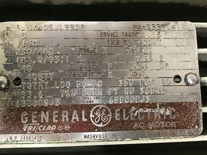 Used GENERAL ELECTRIC 75 HP AC Motor 5K405JL330P Used