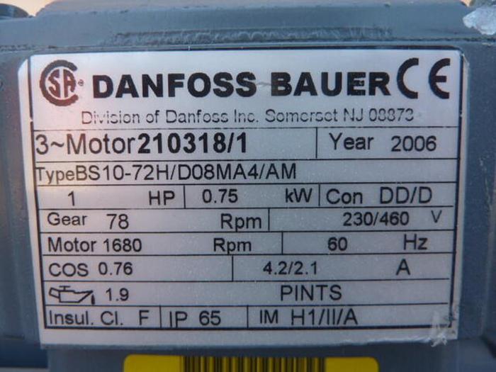 Used DANFOSS 1 HP Motor BS10-72H/D08MA4/AM #32058