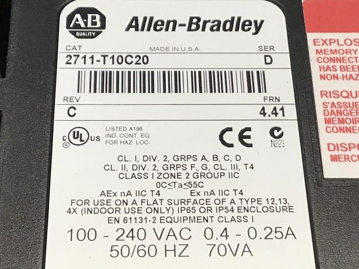 Used ALLEN BRADLEY PanelView 1000 2711-T10C20 SER D Used