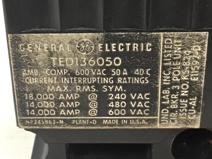 Used GE 50 Amp Circuit Breaker TED136050 #129402