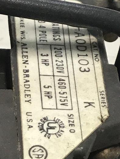 Used ALLEN BRADLEY Motor Starter Size 0 709-A0D103 SER K #124361