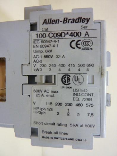 Used ALLEN BRADLEY Contactor 100-C09D.400 SER A #46869