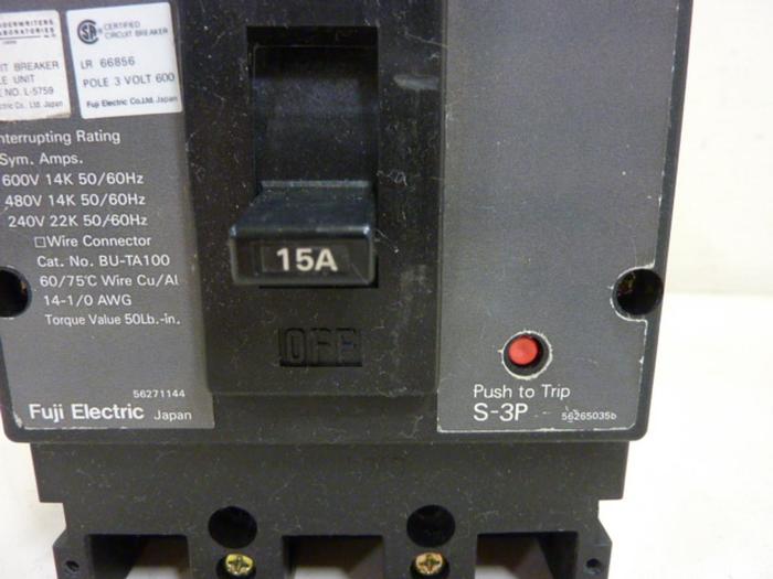 Used FUJI ELECTRIC 15 Amp Circuit Breaker BU-ESB3015 #60563