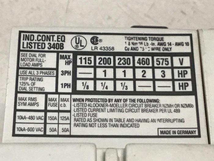 Used MOELLER Switch PKZM1-4-Q003 #120079