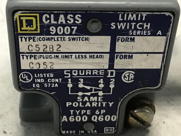 Used SQUARE D Limit Switch 9007-C52B2 #121717