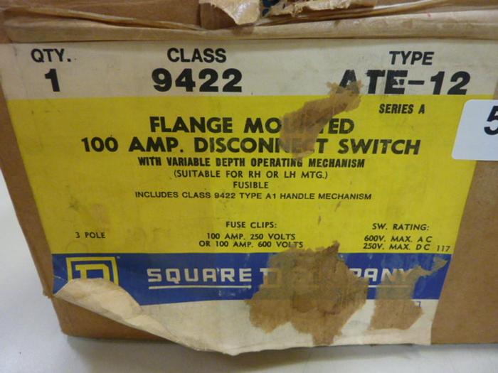 SQUARE D 100 Amp Disconnect Switch 9422ATE-12 #58776