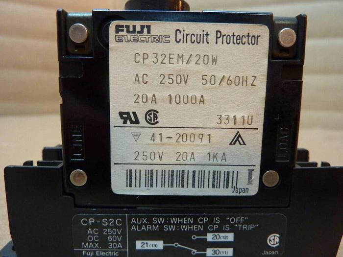 Used FUJI ELECTRIC 20 Amp Circuit Protector Breaker CP32EM/20W #3912