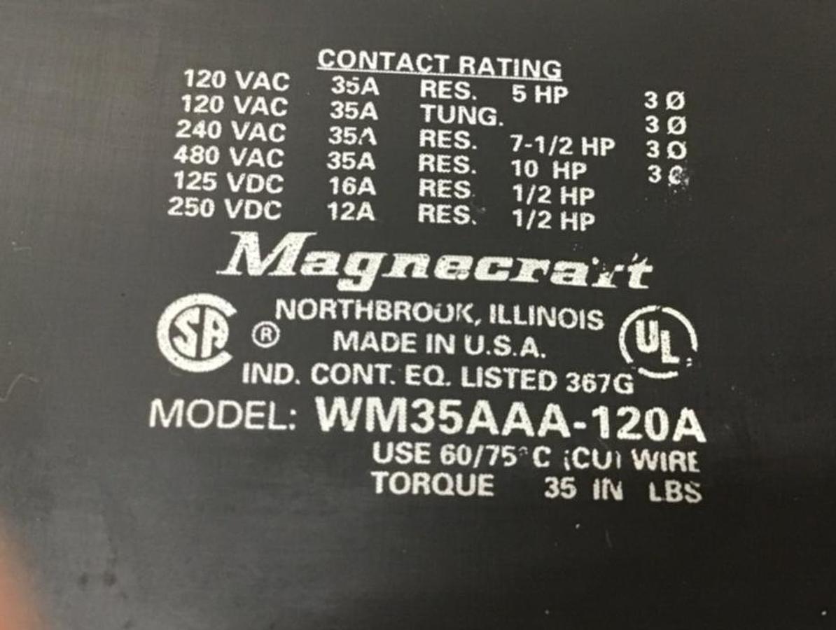 Used MAGNECRAFT Contactor WM35AAA-120A USED