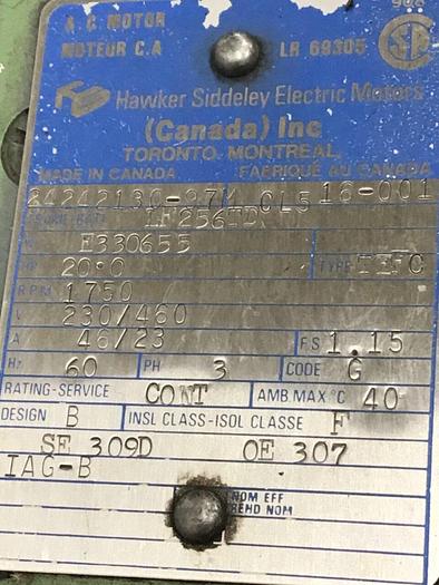 Used HAWKER SIDDELEY 20 HP Motor 2424213C-97M Used