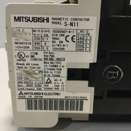 Used MITSUBISHI Magnetic Contactor S-N11 #97199