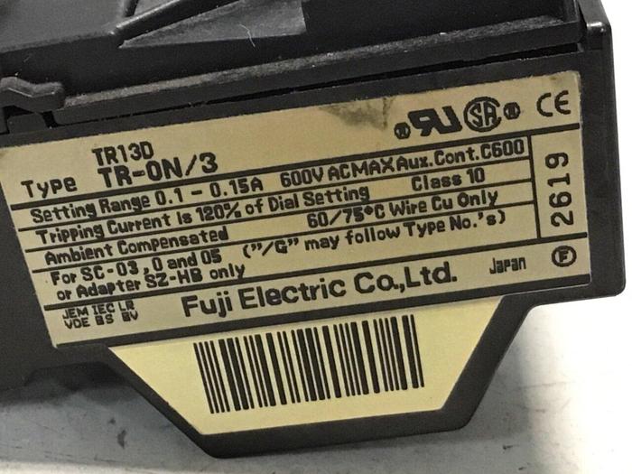 Used FUJI ELECTRIC Overload Relay TR-ON/3 TR13D #125567