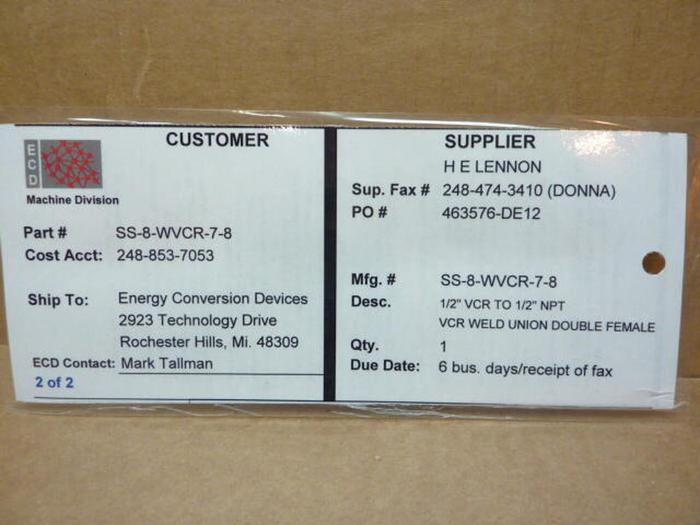 SWAGELOK Female Connector Body SS-8-WVCR-7-8 #39316