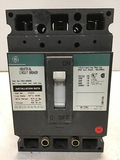 Used GE 50 Amp Breaker TED136050 / DISCONNECT #138640