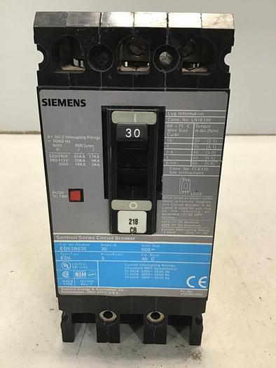 Used SIEMENS 30 Amp Circuit Breaker ED63B030 #138193