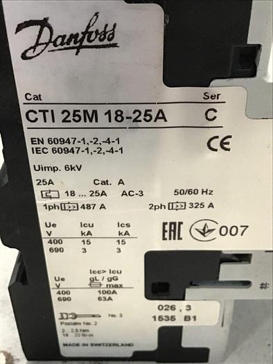 Used DANFOSS Circuit Breaker CTI25M18-25A #139613
