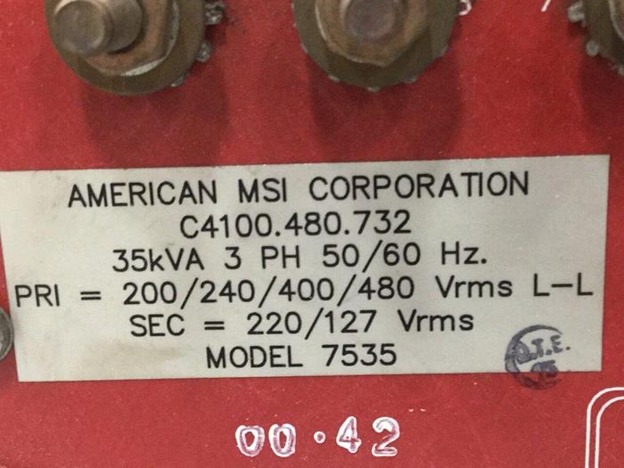 Used AMERICAN MSI 35 kVA Transformer 7535 #103439