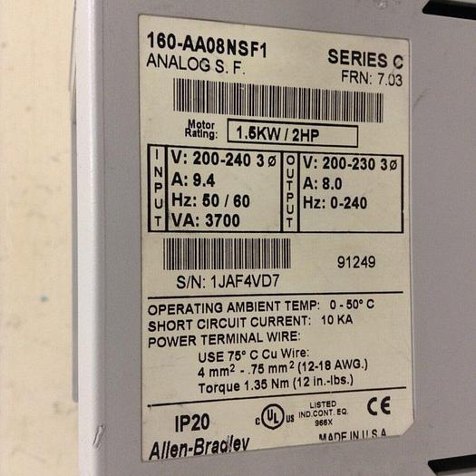 Used ALLEN BRADLEY Speed Controller 160-AA08NSF1 SER C USED