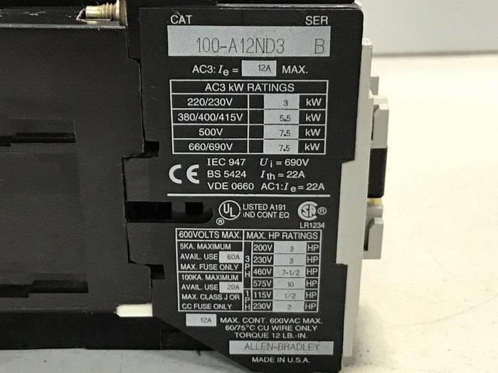 Used ALLEN BRADLEY Contactor 100-A12ND3 SER B Used