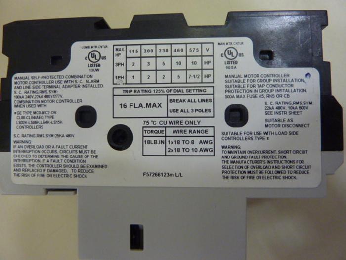 Used GENERAL ELECTRIC / GE Manual Motor Starter GPS1BSAM #63806