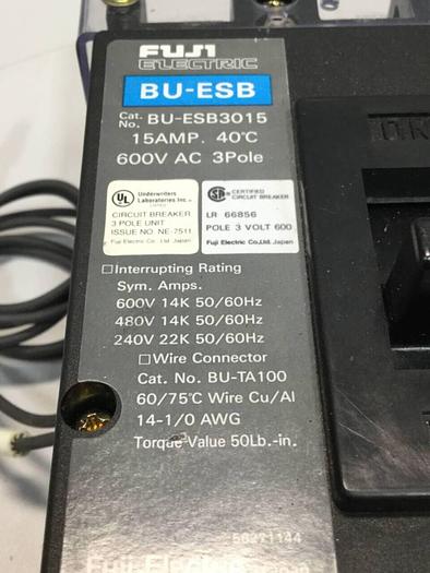 Used FUJI ELECTRIC 15 Amp Circuit Breaker BU-ESB3015 #96536