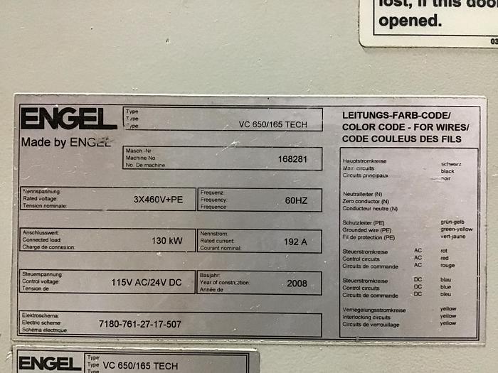 Used ENGEL 165 Ton Injection Molding Machine VC650/165 TECH Used #145071