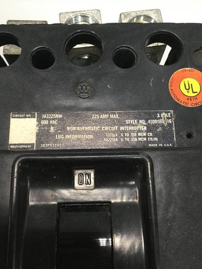Used WESTINGHOUSE 225 Amp Circuit Breaker JAS225NW #97012
