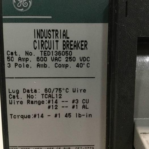 Used GE 50 Amp Circuit Breaker TED136050 #93850