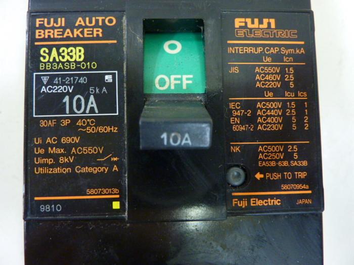 Used FUJI ELECTRIC 10 Amp Circuit Breaker SA33B-10 #60741