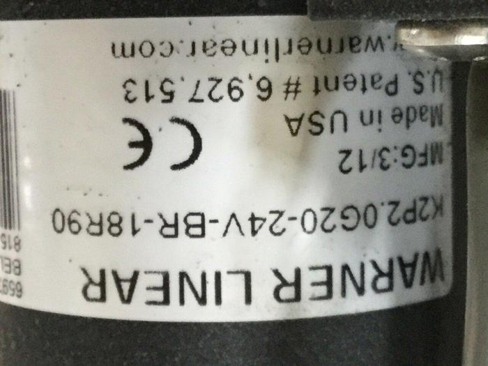 Used WARNER LINEAR Electromechanical Actuator K2P2.0G20-24V-BR-18R90 #109326