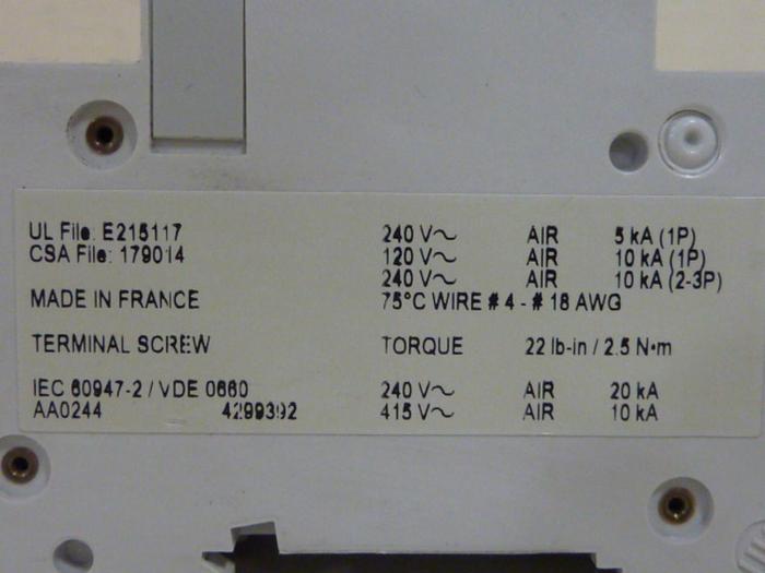 Used MERLIN GERIN 8 Amp Circuit Breaker C60N-8 #54404