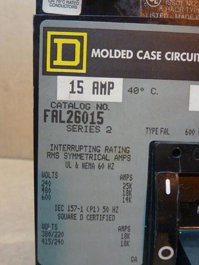 Used SQUARE D 15 Amp Circuit Breaker FAL26015 #32012