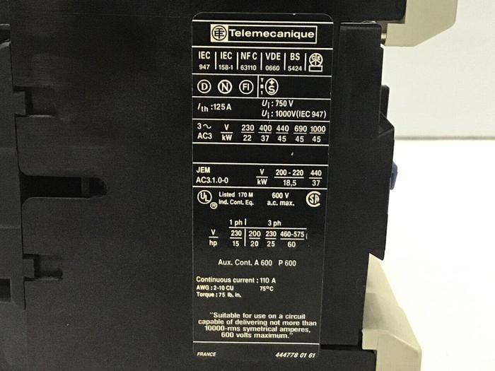Used TELEMECANIQUE Contactor LC1D80004 #124698