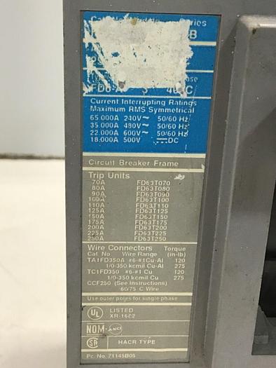 Used SIEMENS Circuit Breaker 175 Amp FD6 175 AMP Used